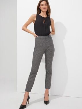 White House Black Market The Slim Ankle Dress Pants Black White Herringbone 10